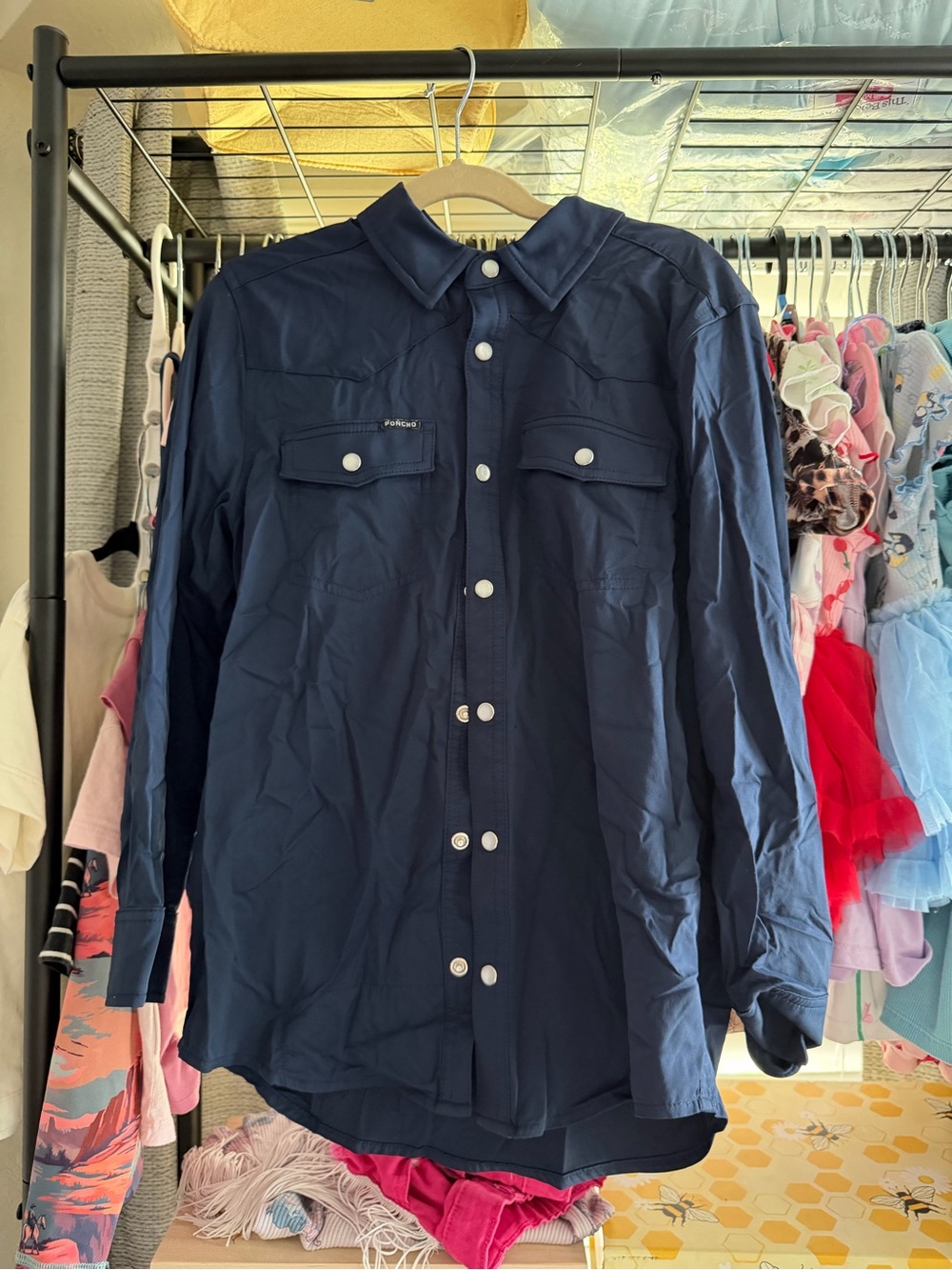 Kids Navy Button-Front Long Sleeve Shirt